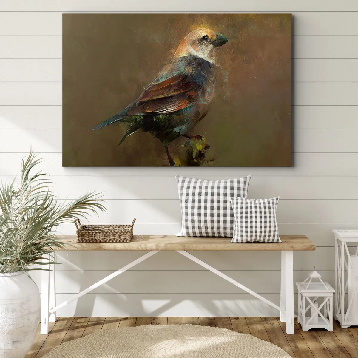 Canvastavla - Bild på duk - Gråsparv, en liten fågel - 120x80 cm