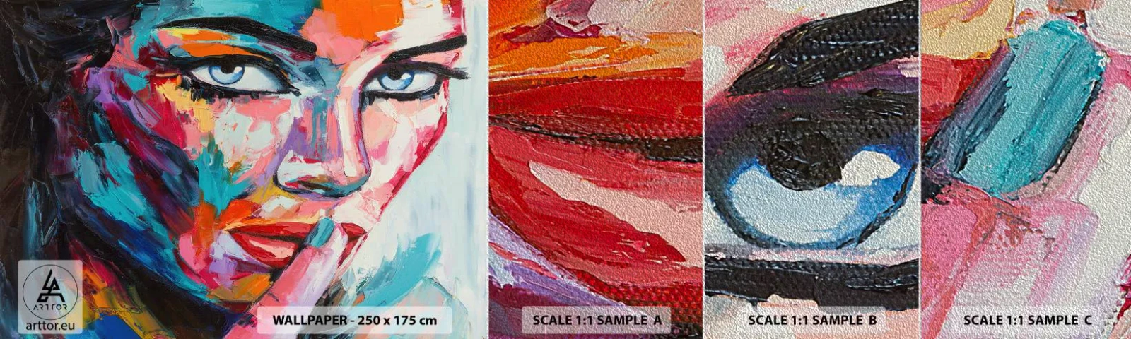 Provbit av fototapet Premium Sand - Vår första hemlighet - Porträtt av en kvinna, Ansikte, Bit - 100x30 cm