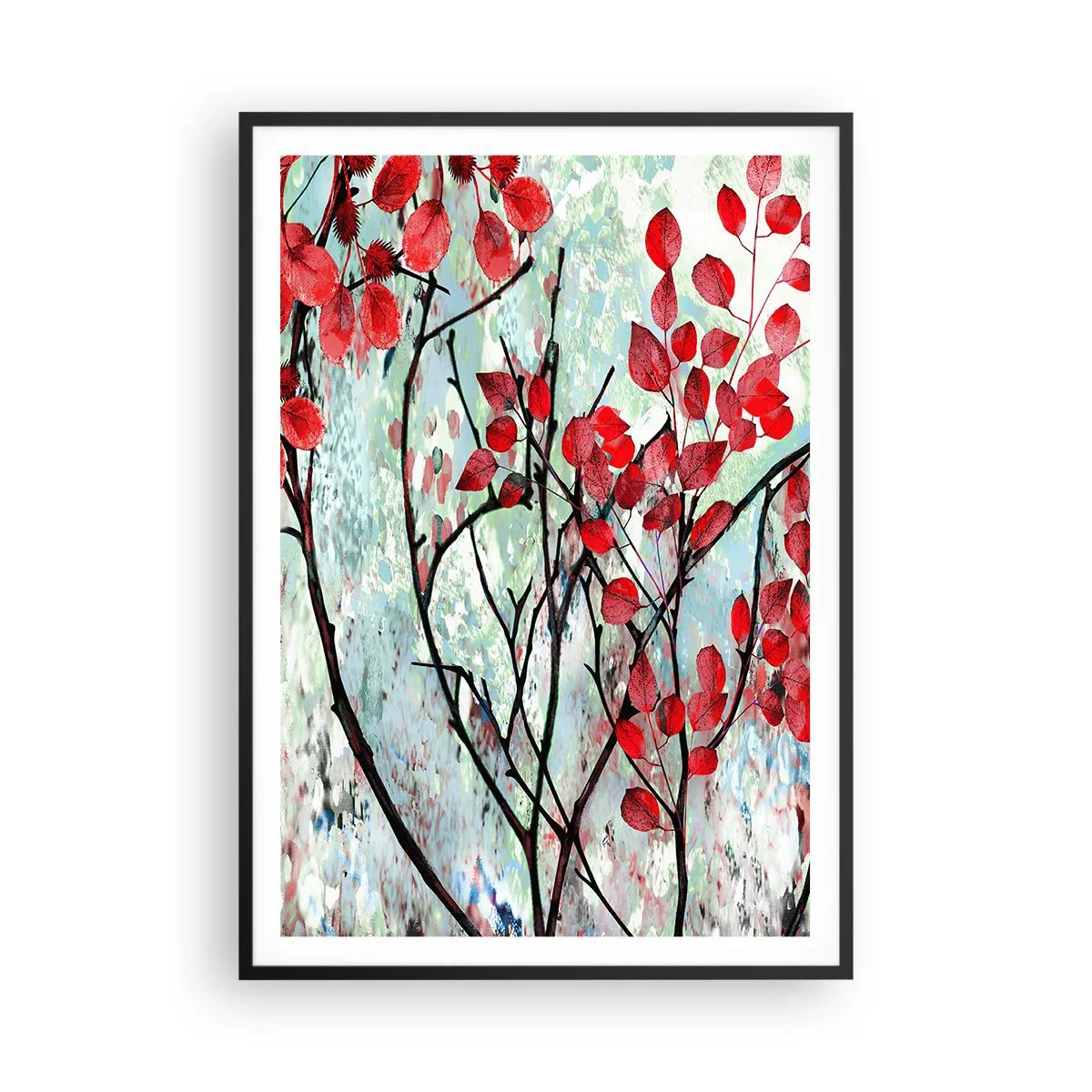 Affisch i svart ram - Träd i scharlakansröd - 70x100 cm