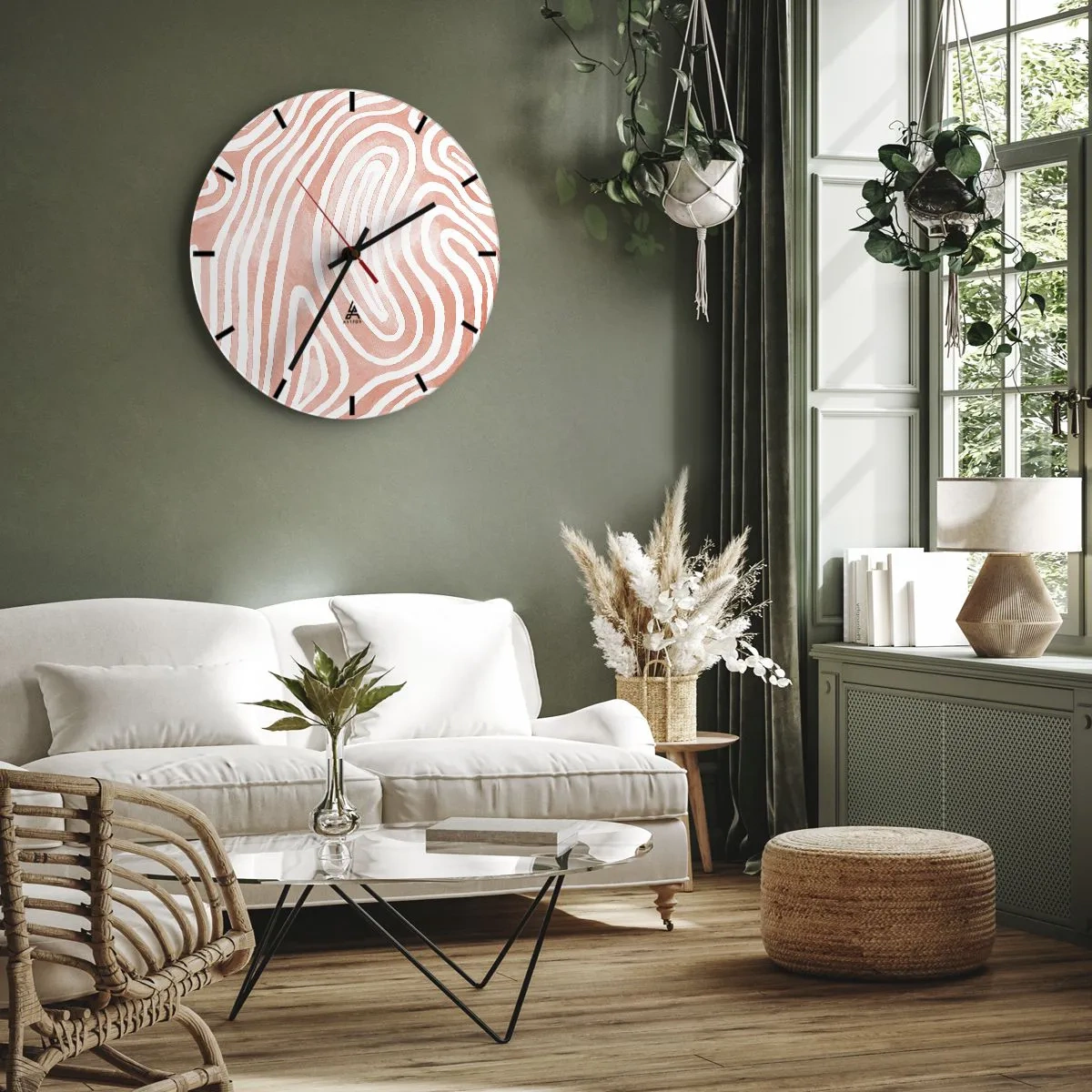 Väggklocka - Klocka på glas - I en labyrint av koraller - 40x40 cm