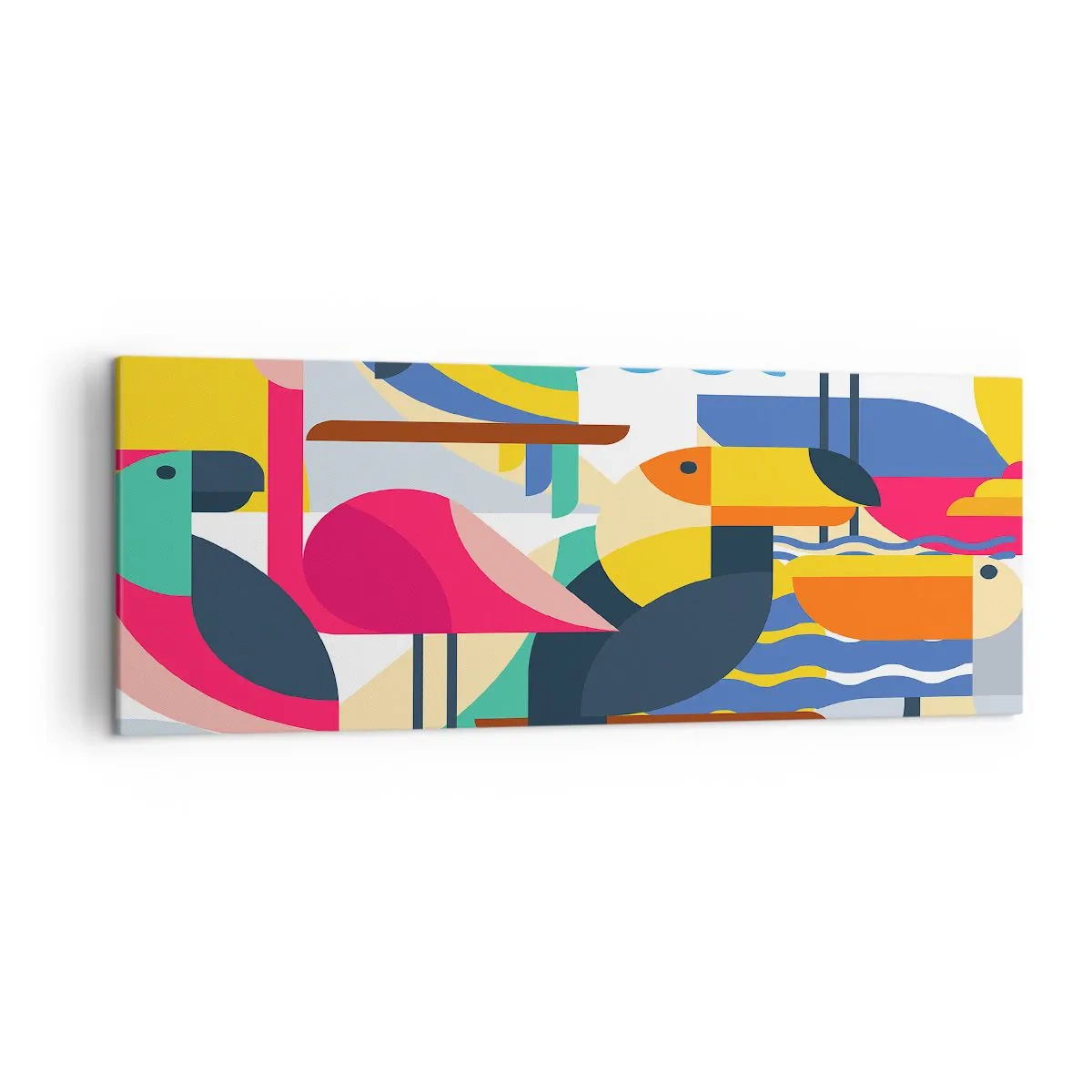 Canvastavla - Bild på duk - Fågelparty - 140x50 cm