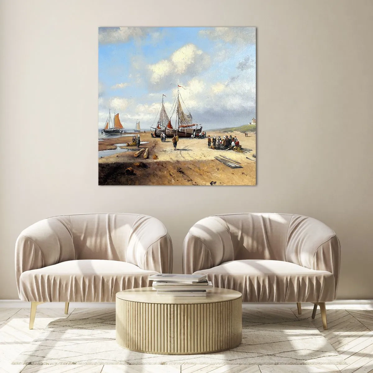 Glastavla - Bild på glas - Efter en lyckad fångst - 40x40 cm