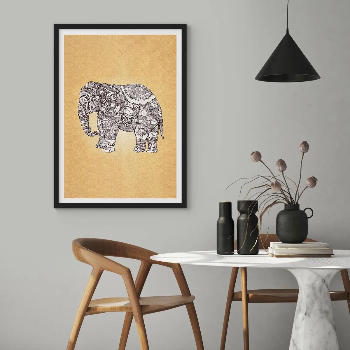 Affisch i svart ram - maskerad elefant - 61x91 cm