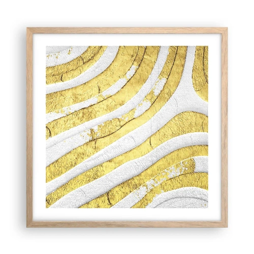 Affisch i ram av ljusek - Komposition i vitt och guld - 50x50 cm
