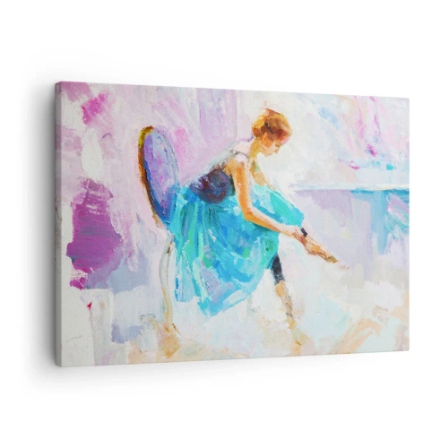 Canvastavla - Bild på duk - En ballerina som gör sig redo att dansa i pastellfärger. - 70x50cm - Outtalad charm, fin stil - Modern väggdekoration för vardagsrum och sovrum ARTTOR