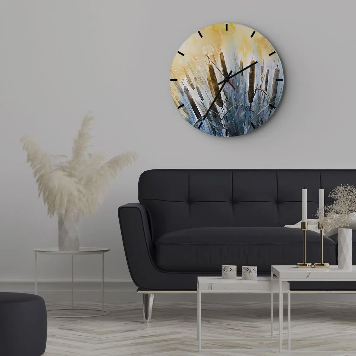 Väggklocka - Klocka på glas - Vattnets kyla, solens hetta - 30x30 cm