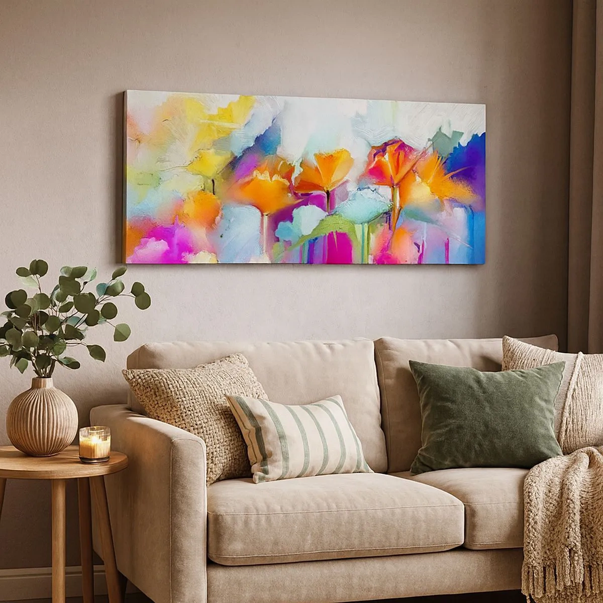 Canvastavla - Bild på duk - Regnbågen blommar - 100x40 cm
