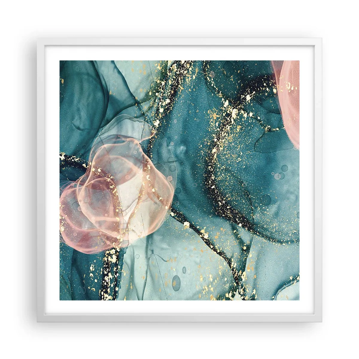 Affisch i vit ram - Sidenblå, tyllrosa - 60x60 cm