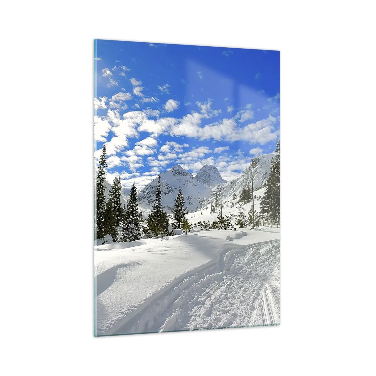 Glastavla - Bild på glas - I snön och i solen - 50x70 cm