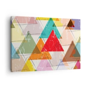 Canvastavla - Bild på duk - Färgglad abstraktion med geometriska trianglar - 70x50cm - Tre gånger tre - Modern väggdekoration för vardagsrum och sovrum ARTTOR