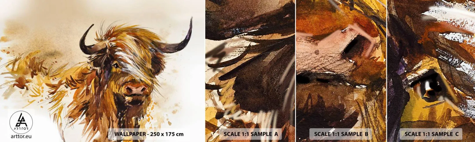 Fototapet Prov Standard Eco - Jägarens dröm - Djur, Abstraktion, skotsk buffel - 100x30 cm