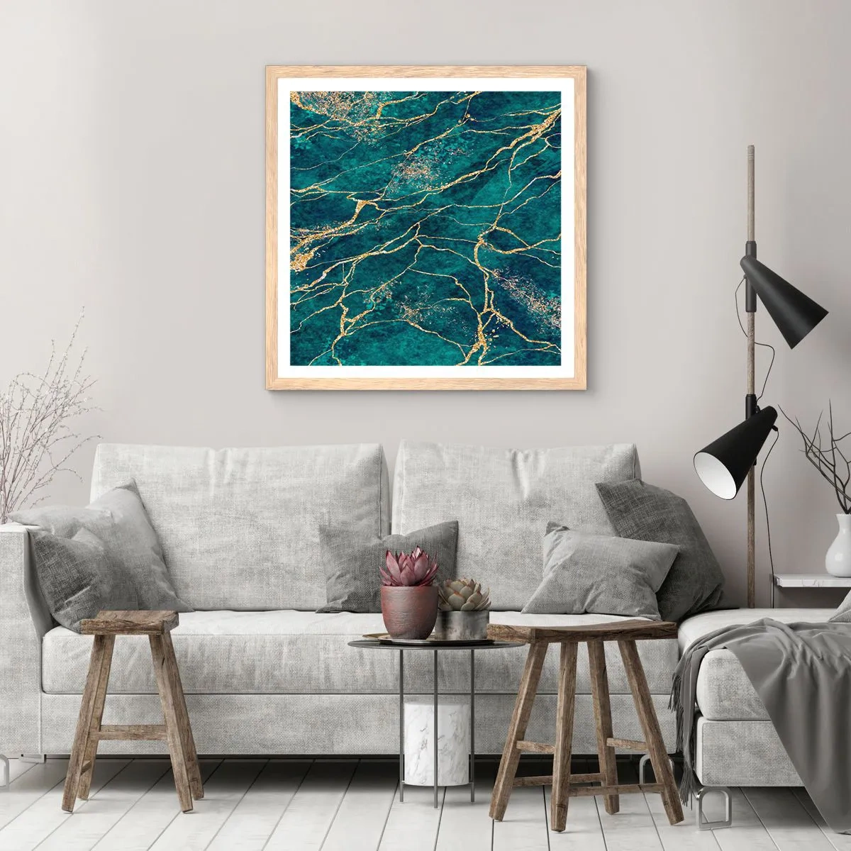 Affisch i ram av ljusek - Guldåder - 60x60 cm