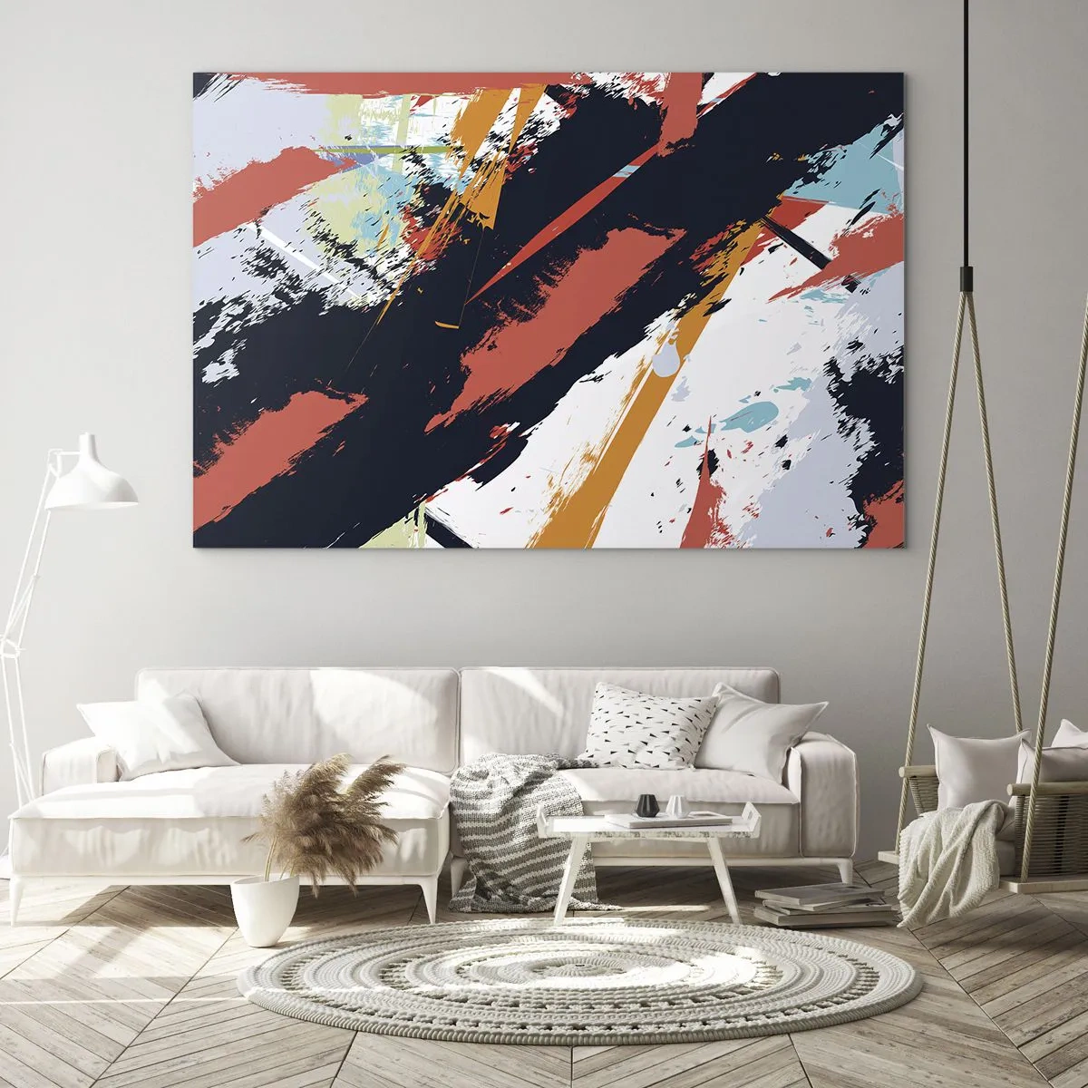 Glastavla - Bild på glas - Abstrakta penseldrag i intensiva färger - 70x50cm - Dynamisk komposition - Modern väggdekoration för vardagsrum och sovrum ARTTOR