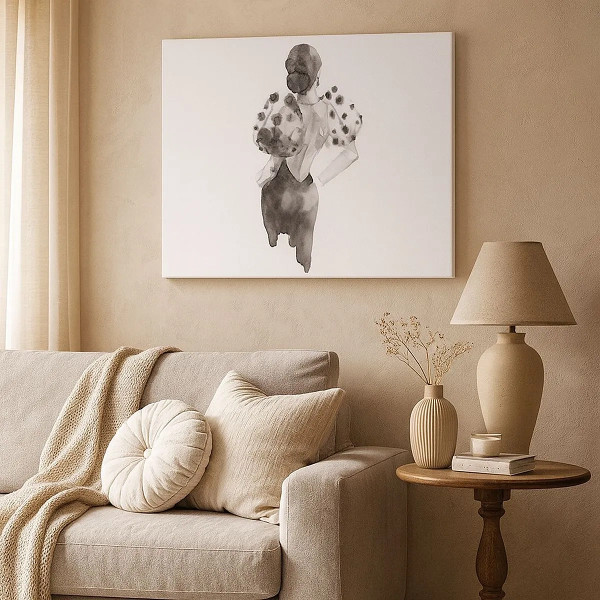 Canvastavla - Bild på duk - Minimalistisk akvarell illustration av en kvinna - 70x50cm - Hon passerade nära mig - Modern väggdekoration för vardagsrum och sovrum ARTTOR