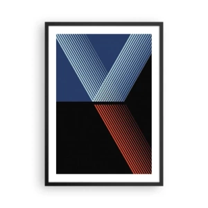 Affisch i svart ram - Abstrakt komposition av linjer i blått, svart och rött - 50x70cm - Enkel historia - Modern väggdekoration för vardagsrum och sovrum ARTTOR