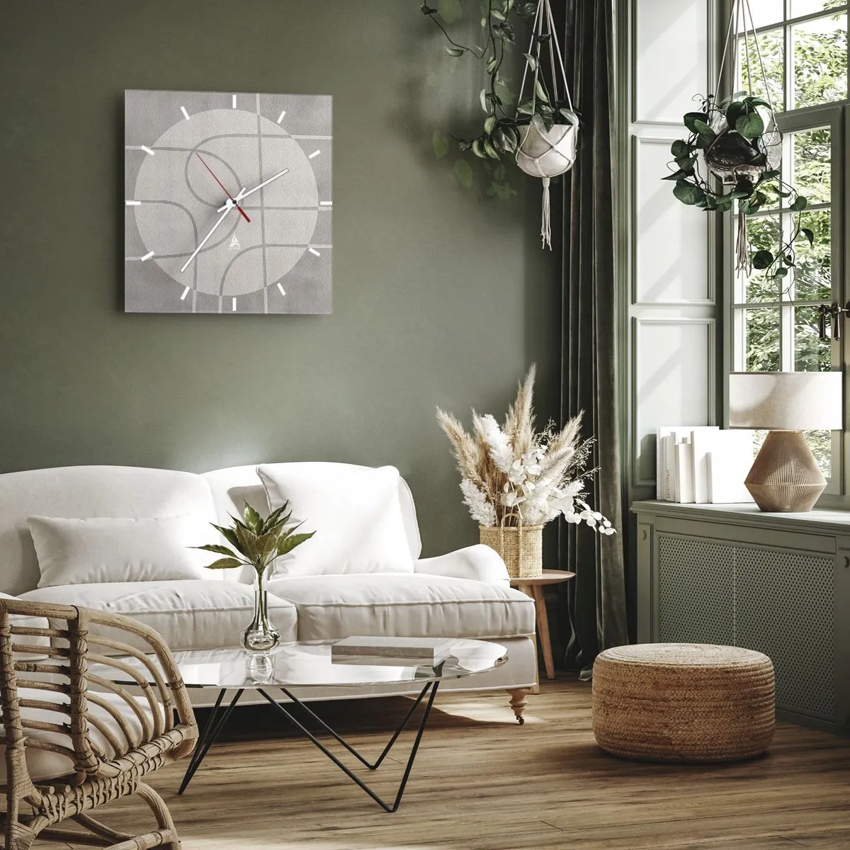 Väggklocka - Klocka på glas - Cirkulärt och rakt fram - 30x30 cm