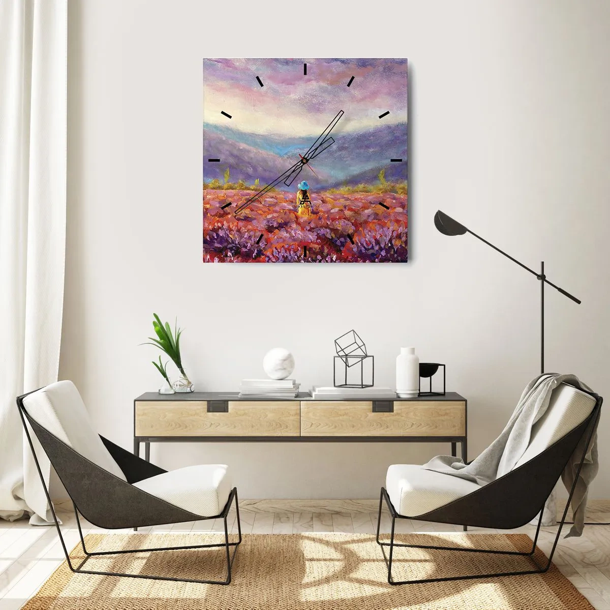 Väggklocka - Klocka på glas - I lavendelsvärld - 30x30 cm