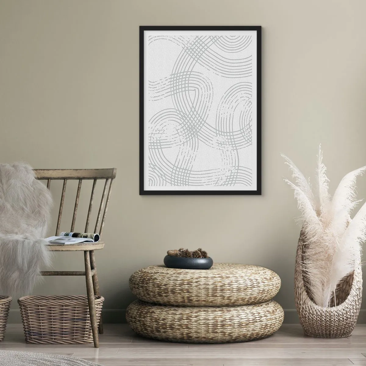 Affisch i svart ram - En minimalistisk komposition av abstrakta linjer mot en ljus bakgrund. - 50x70cm - Det finns ingen rak väg - Modern väggdekoration för vardagsrum och sovrum ARTTOR