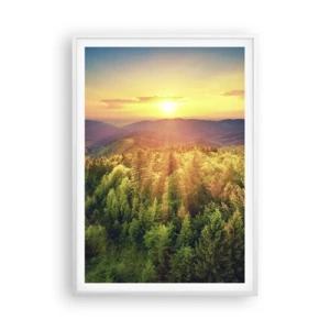 Affisch i vit ram - Trädtoppar och bergstoppar - 70x100 cm