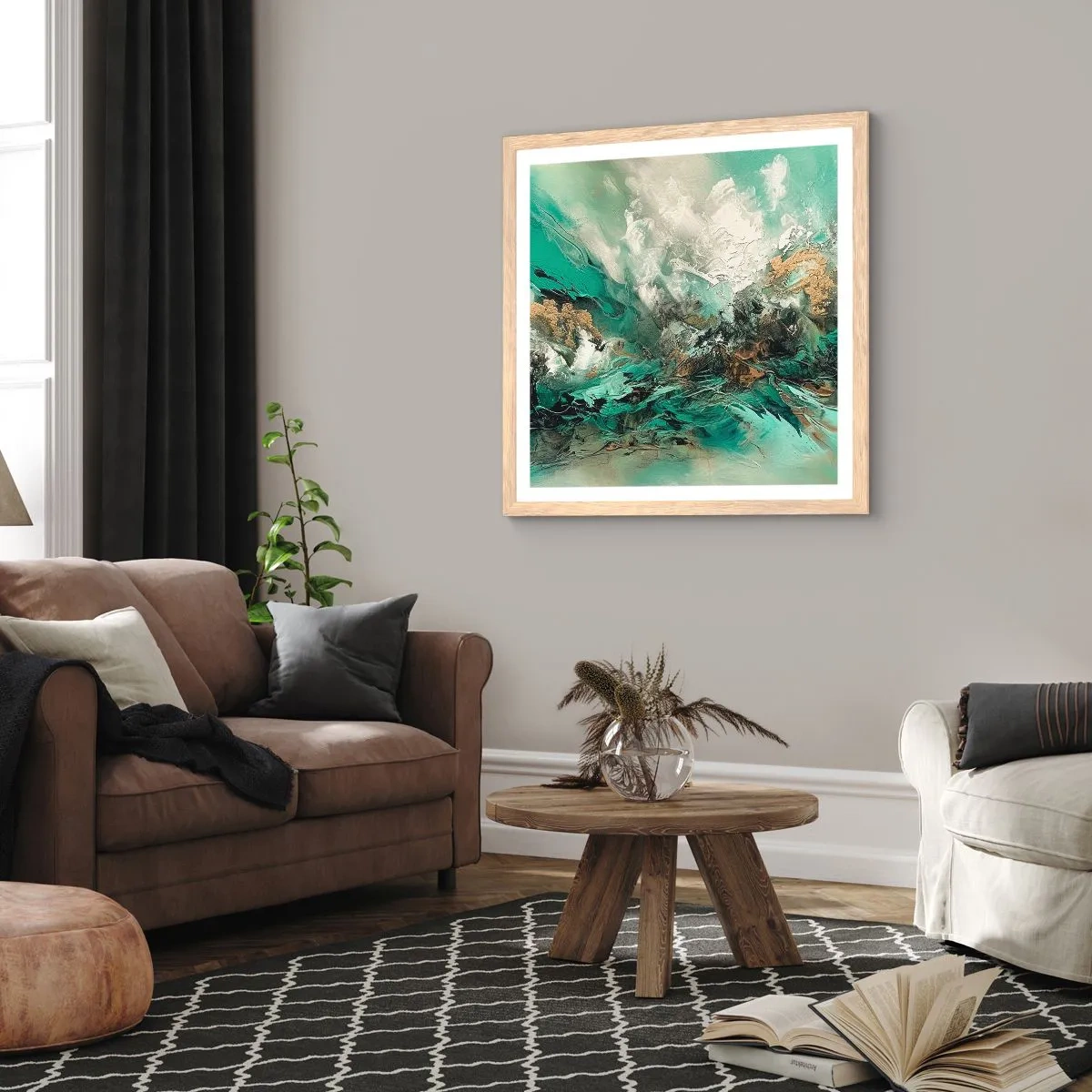 Affisch i ram av ljusek - Smaragdsvart bränna - 60x60 cm