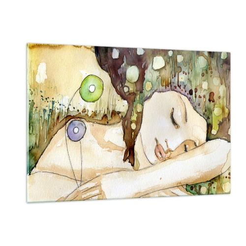 Glastavla - Bild på glas - Smaragd-viol dröm - 120x80 cm