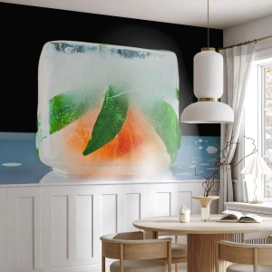 Fototapet Premium Canvas - Fräschhet och svalka - Isbit, Orange, Mintlöv - 500x350 cm