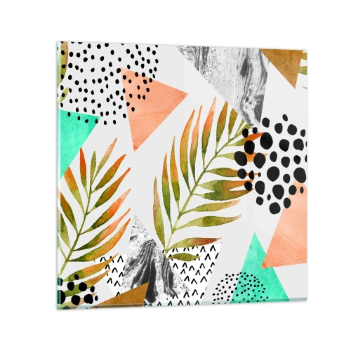 Glastavla - Bild på glas - Dekoration med palmblad - 30x30 cm