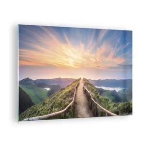 Glastavla - Bild på glas - Kullestig med utsikt över solnedgången - 70x50cm - Nära himlen - Modern väggdekoration för vardagsrum och sovrum ARTTOR