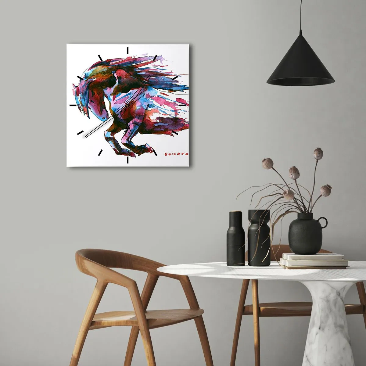 Väggklocka - Klocka på glas - I extas - 40x40 cm