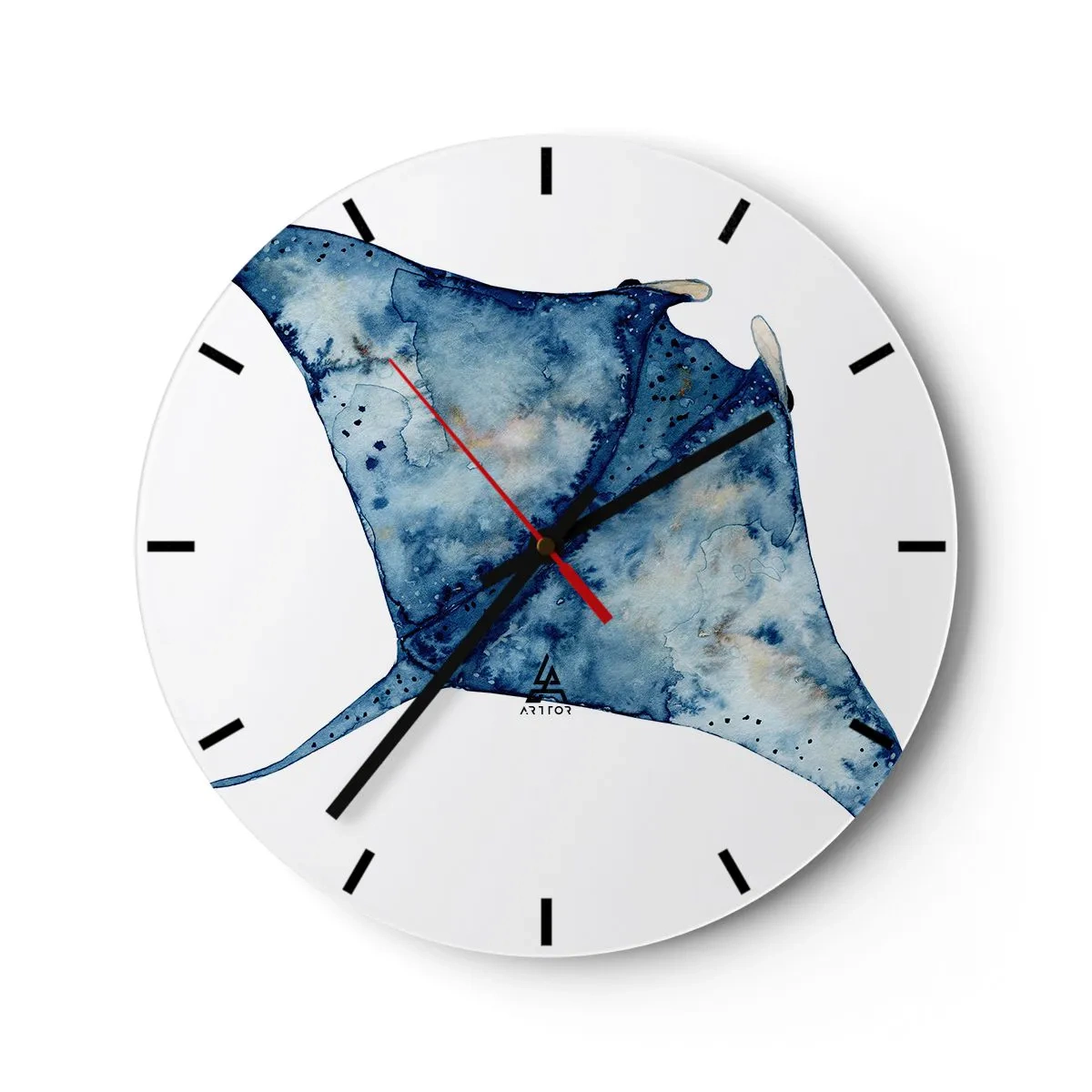 Väggklocka - Klocka på glas - Liv i blått - 40x40 cm