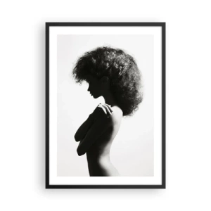 Affisch i svart ram - Kvinnaprofil i ett elegant svartvitt fotografi - 50x70cm - Som en blomma på en slank stjälk - Modern väggdekoration för vardagsrum och sovrum ARTTOR
