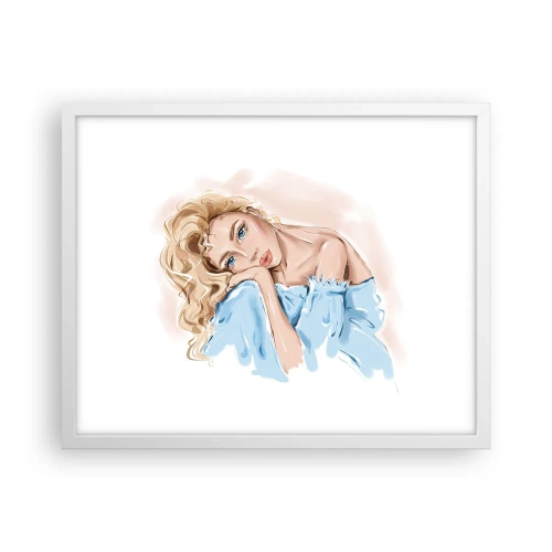 Affisch i vit ram - Drömmande i blått - 50x40 cm