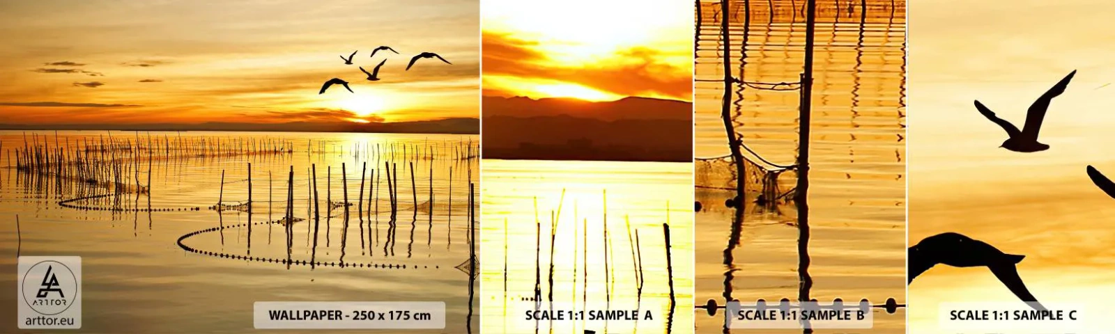 Provbit av självhäftande fototapet Deluxe Sticker - Fiskevatten - Landskap, Sjö, Fiskenät - 100x30 cm