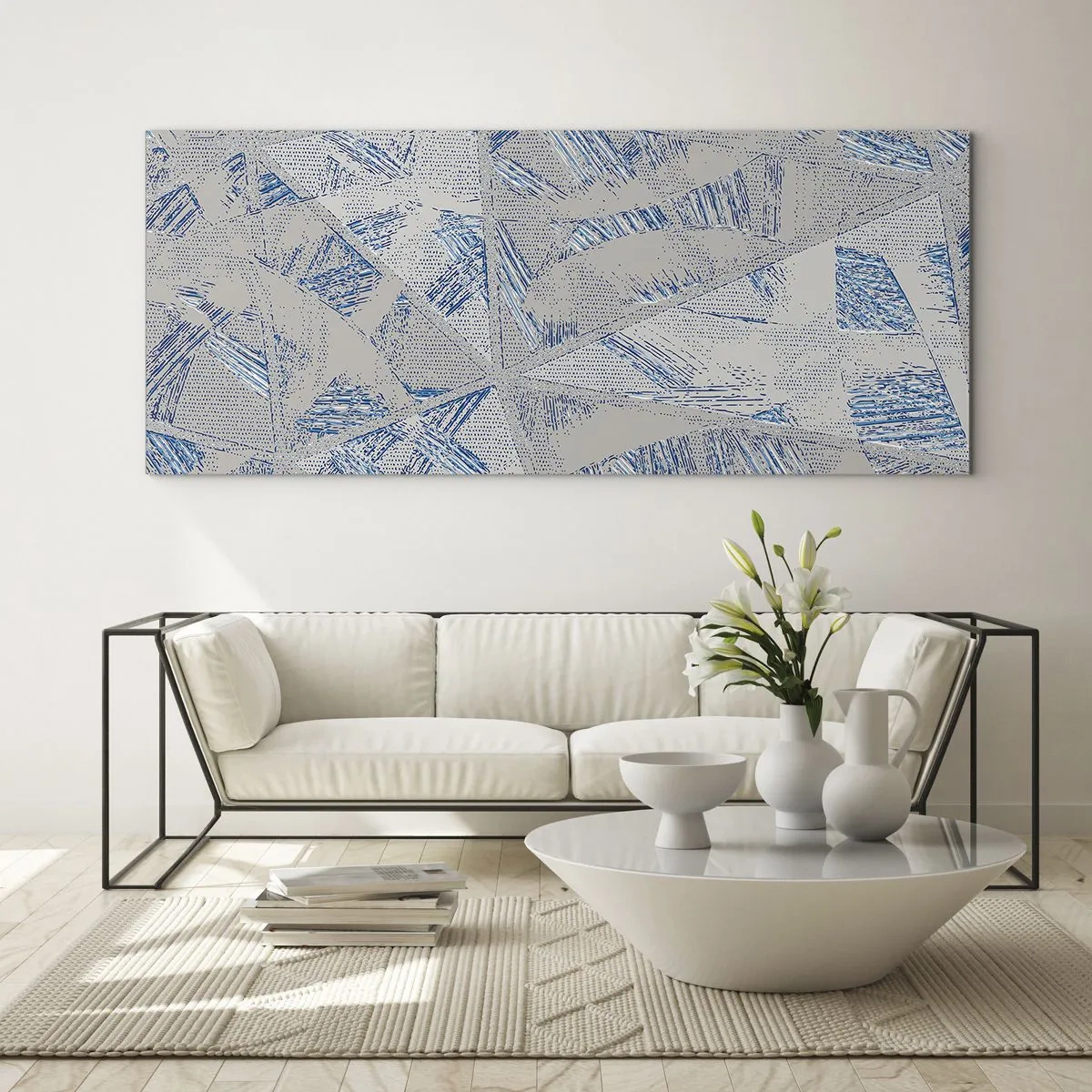 Glastavla - Bild på glas - I en gråblå labyrint - 100x40 cm