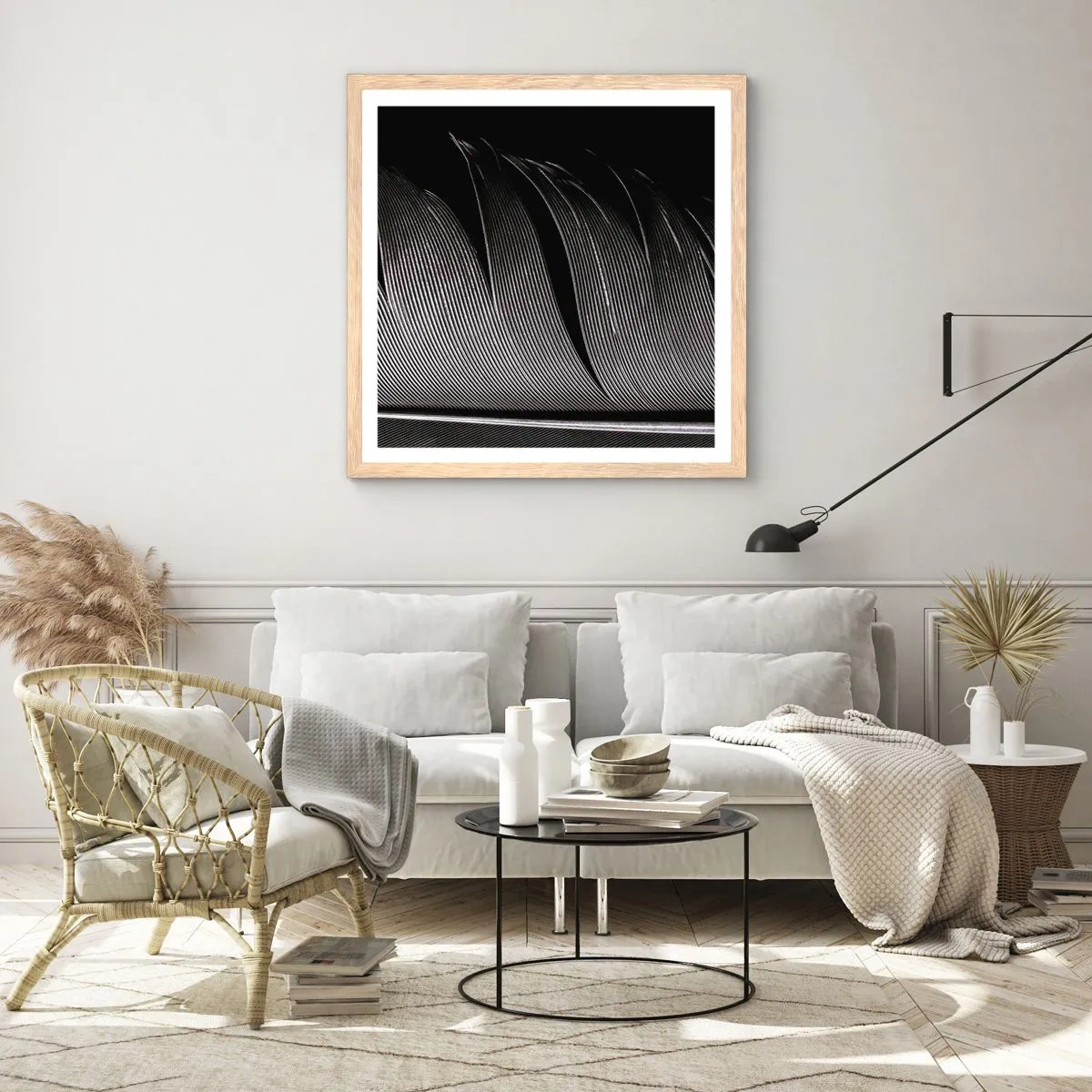 Affisch i ram av ljusek - Fjäder - en underbar konstruktion - 40x40 cm