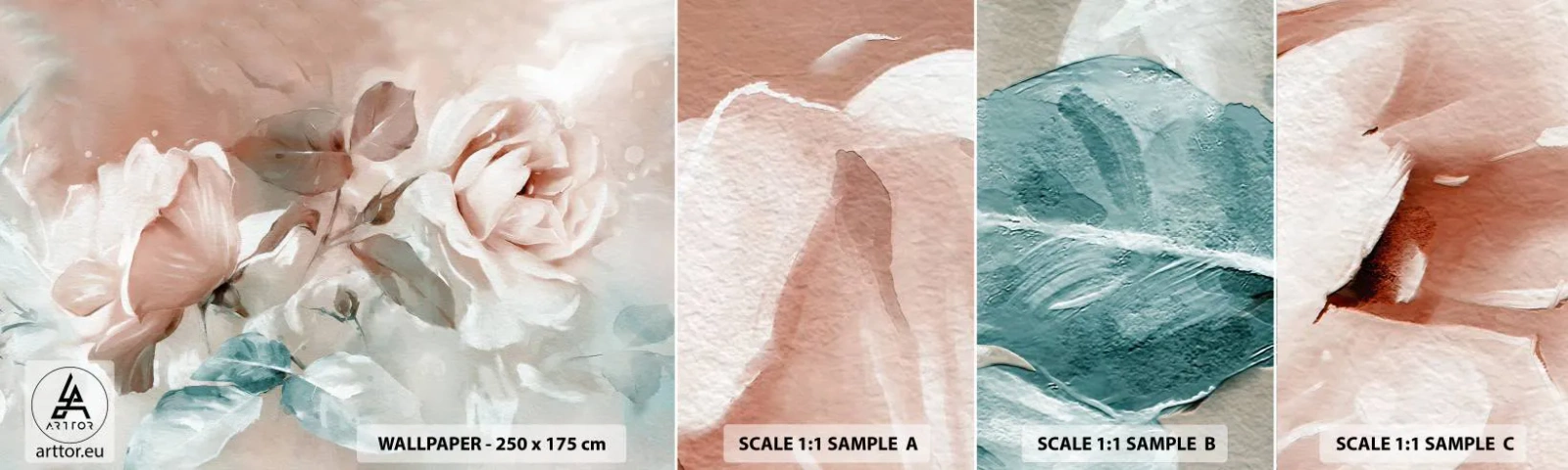 Provbit av självhäftande fototapet Deluxe Sticker - Romantikens anda - Blommor, Romantisk, Rosor - 100x30 cm