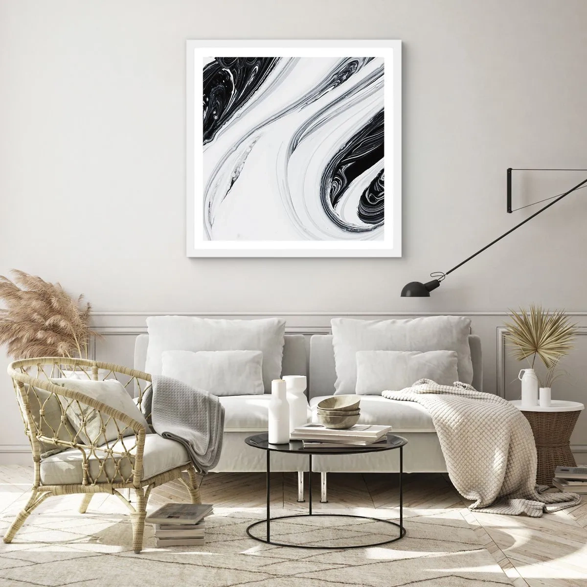 Affisch i vit ram - Motsatskombination - 40x40 cm