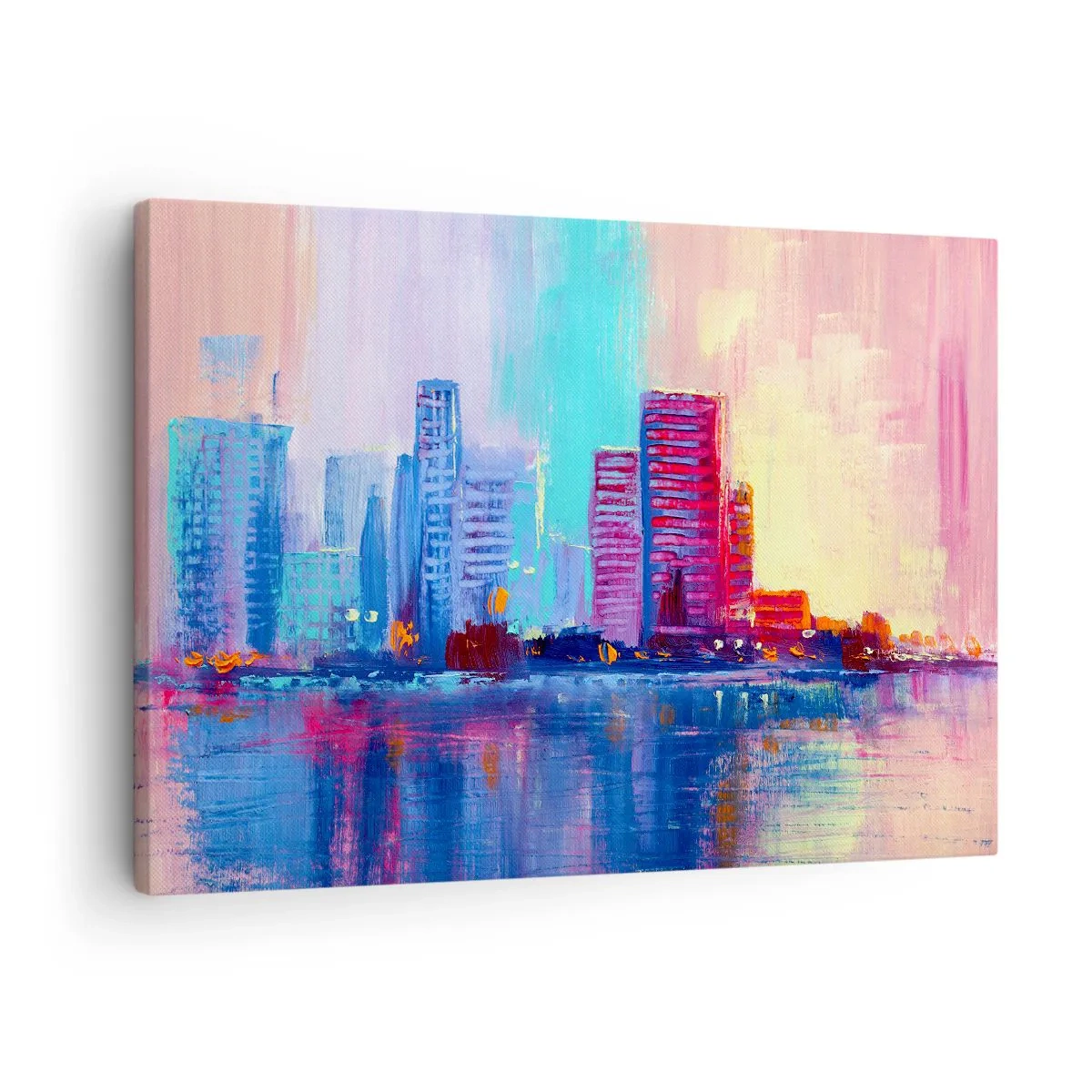Canvastavla - Bild på duk - Ett färgglatt panorama över staden i akvarellstil - 70x50cm - Doppade i färger - Modern väggdekoration för vardagsrum och sovrum ARTTOR
