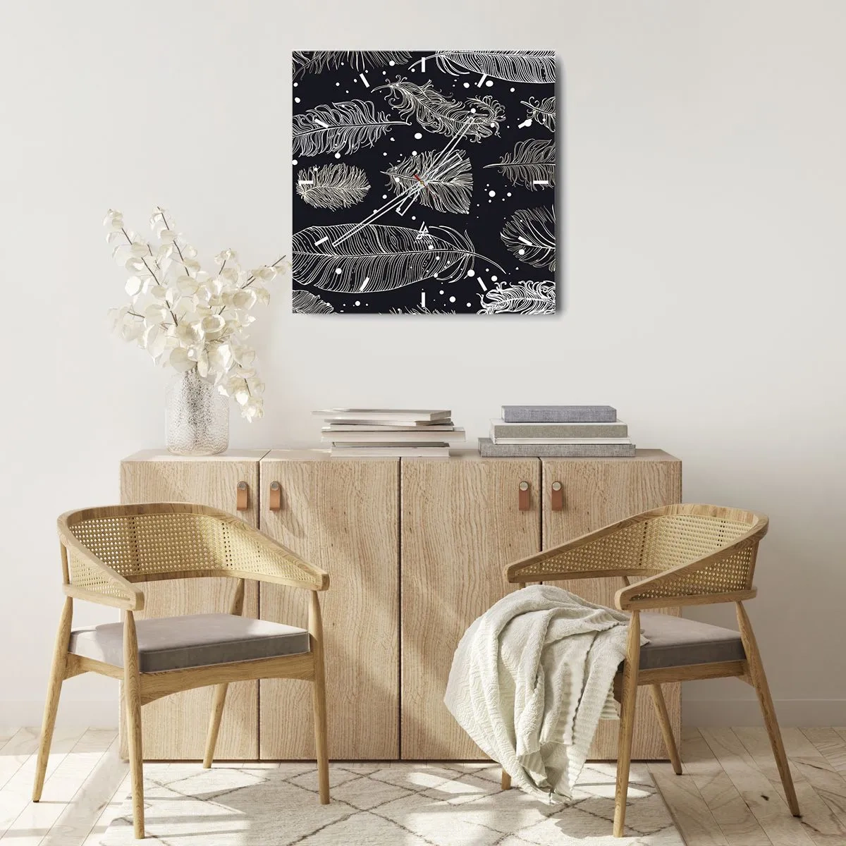 Väggklocka - Klocka på glas - Fjäderspets - 30x30 cm