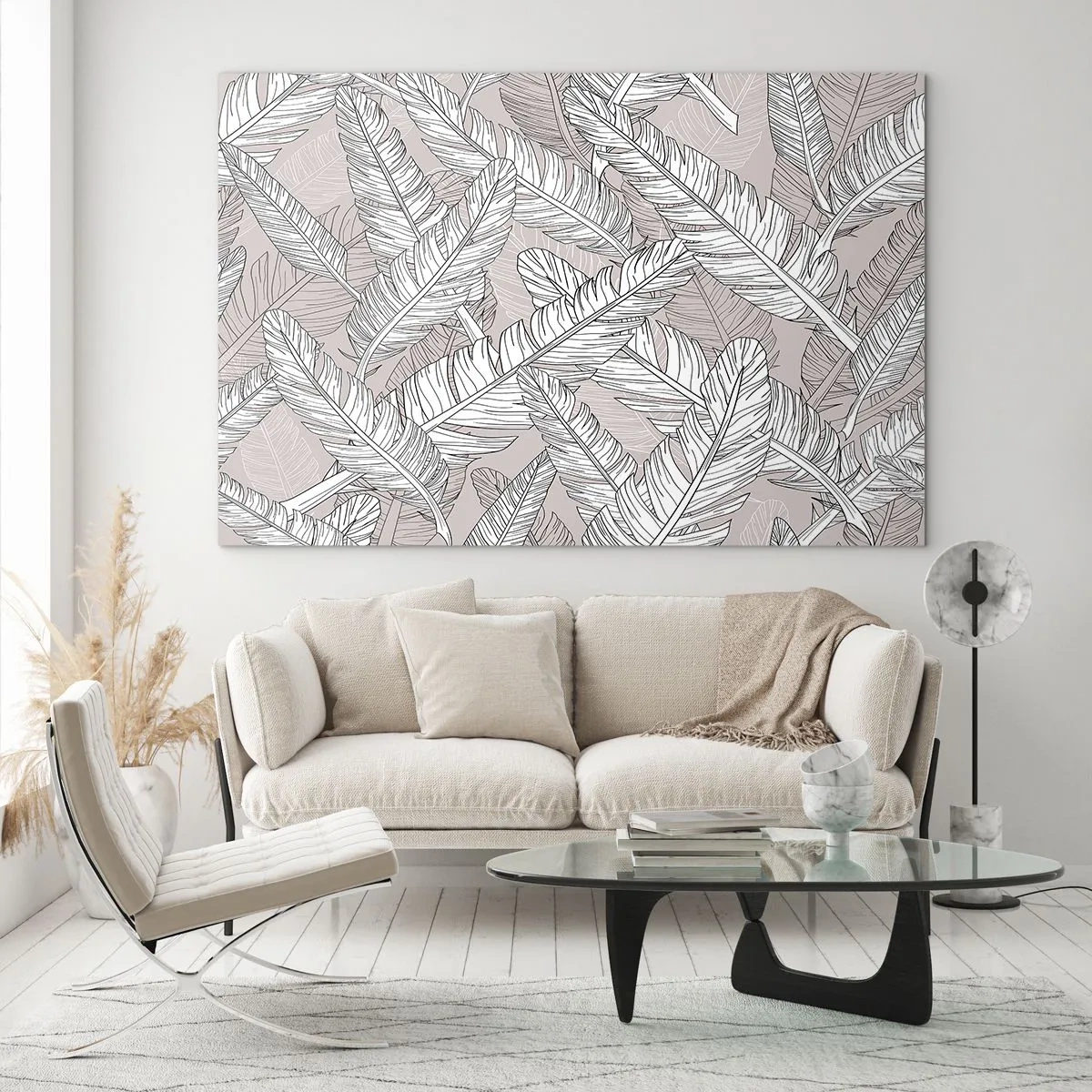 Glastavla - Bild på glas - Fjäderstorm - 100x70 cm