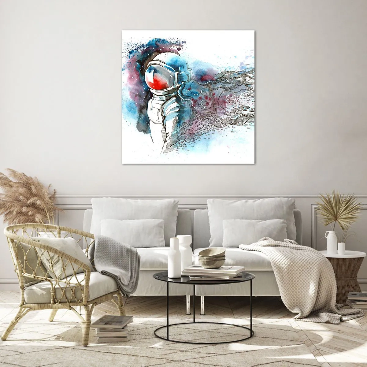 Glastavla - Bild på glas - Ensam med rymden - 70x70 cm