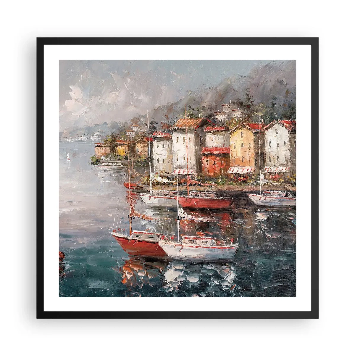 Affisch i svart ram - Romantisk hamn - 60x60 cm