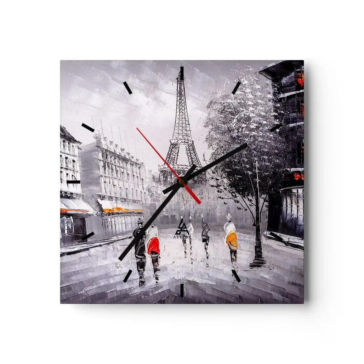 Väggklocka - Klocka på glas - Promenad i Paris - 30x30 cm