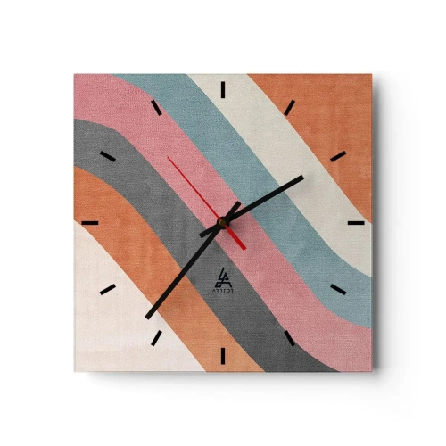 Väggklocka - Klocka på glas - Diagonal komposition - rörelse - 30x30 cm