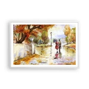 Affisch i vit ram - Romantisk höst i parken - 91x61 cm