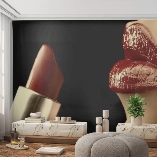 Fototapet Premium Sand - Karminets sensualitet och glans - människor, Kvinna, Smink - 100x70 cm