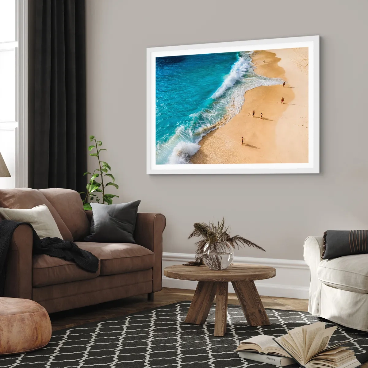 Affisch i vit ram - Och sedan solen, stranden... - 100x70 cm