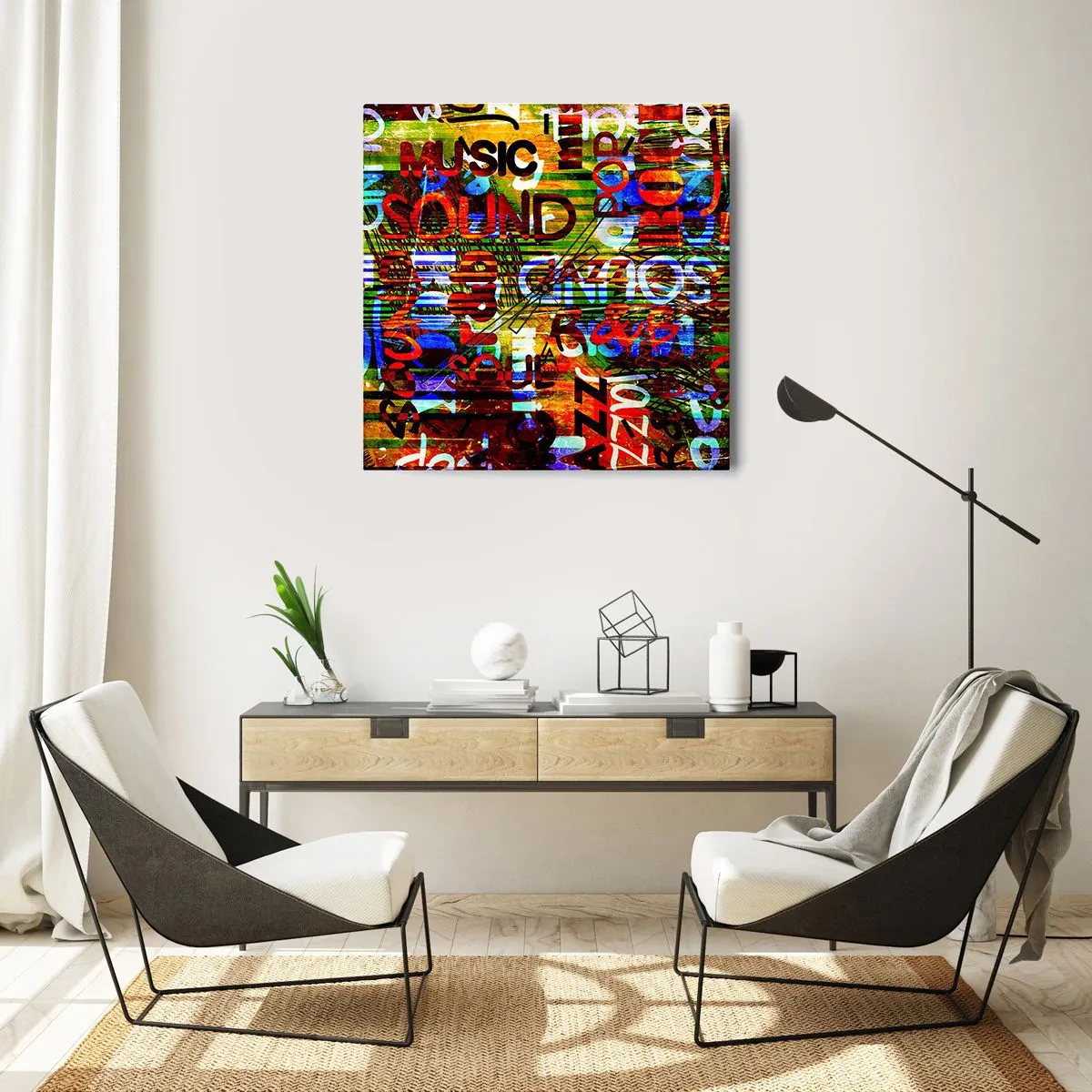 Väggklocka - Klocka på glas - Ljudets alla färger - 30x30 cm