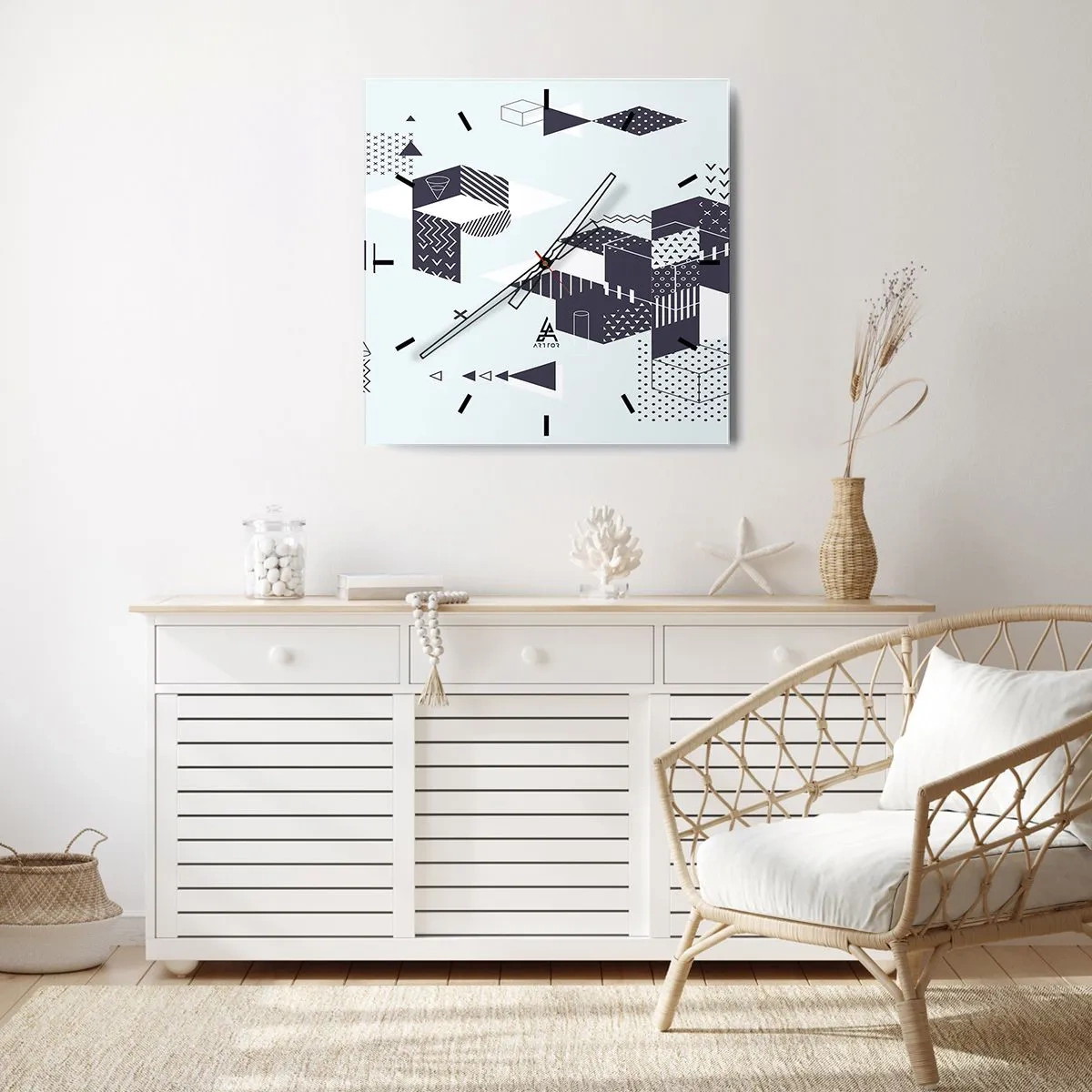 Väggklocka - Klocka på glas - I matematikerns själ - 30x30 cm