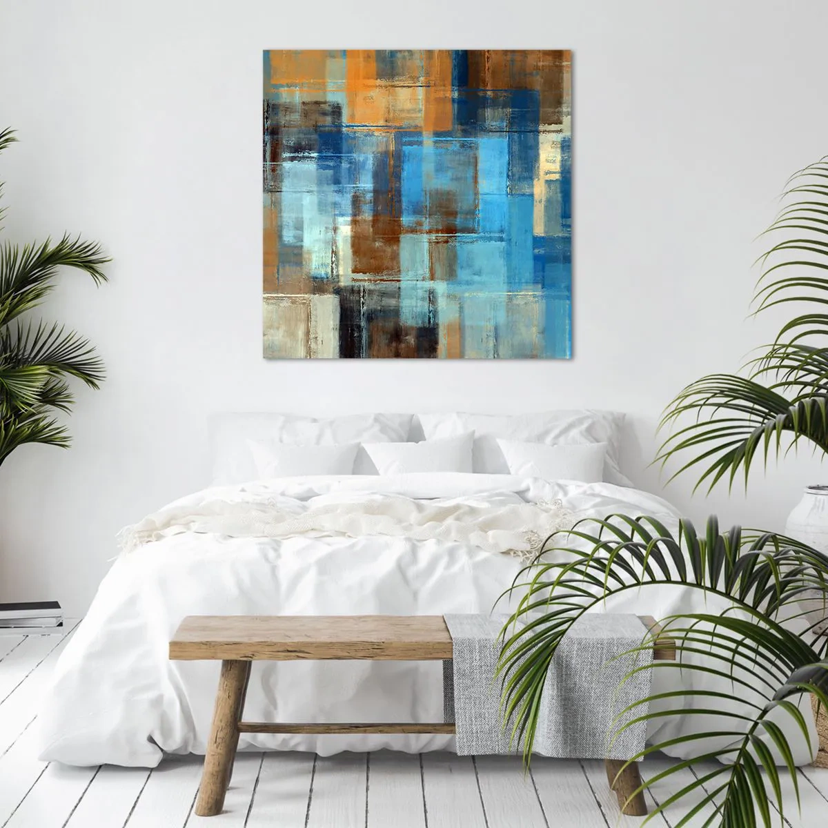 Canvastavla - Bild på duk - Genom blåa gardinen - 60x60 cm